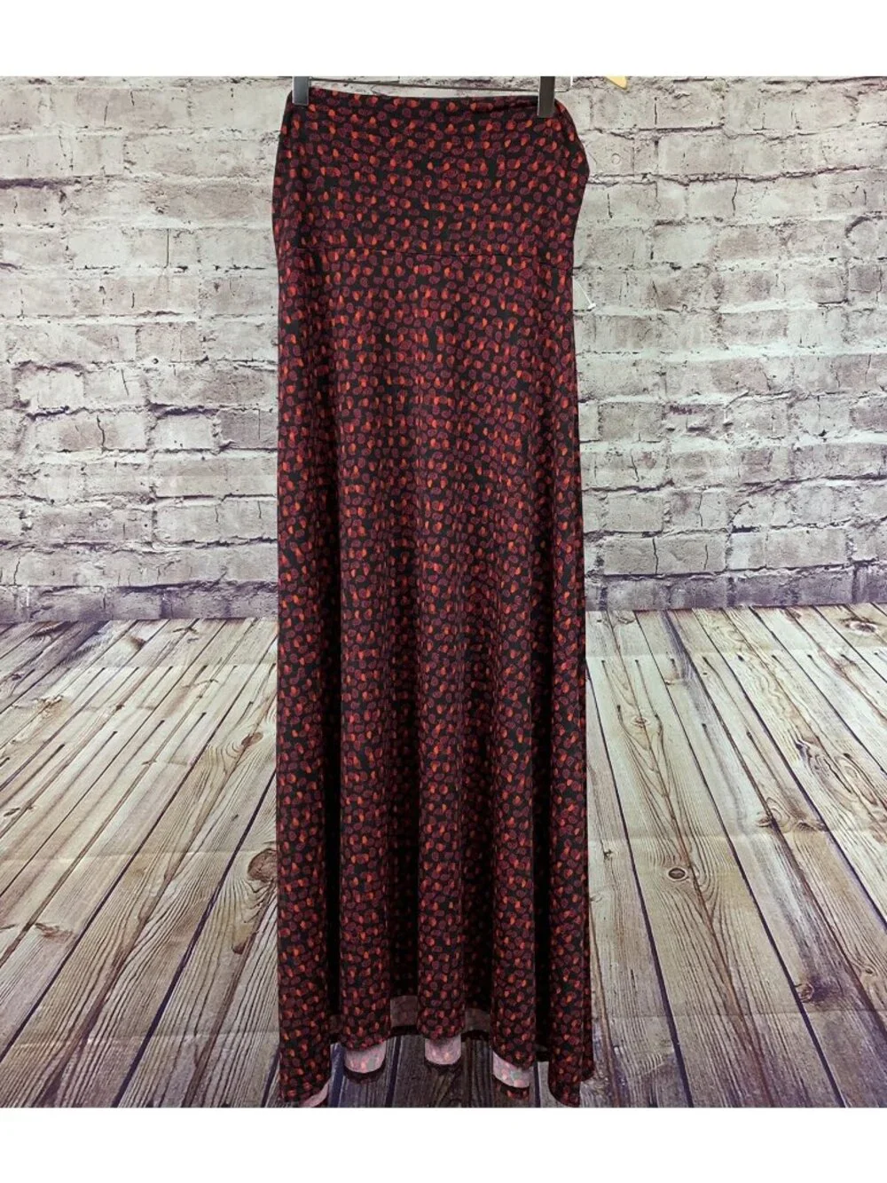 LuLaRoe Red Black Paisley Print Pull On Maxi Skirt